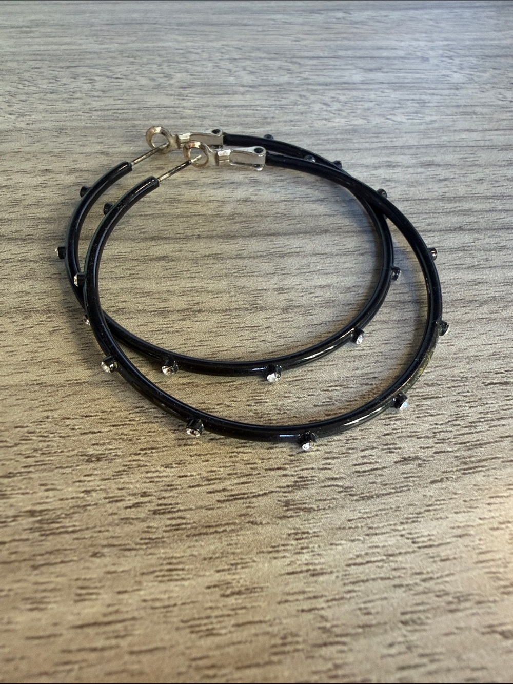 Brighton Black Hoop Earrings with Silver Crystal Accents
